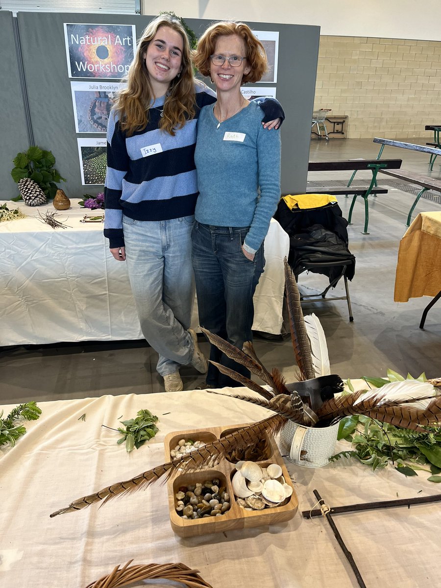 RuthMcIlkley's tweet photo. Such creativity from KS2 pupils from across Yorkshire @YorksAgSoc #CountrysideDays! I love running this Natural Art workshop, watching groups slow down and enjoy working with natural materials (often for a change). And this year I have a special assistant 💚. #NatureConnection https://t.co/A6PWzfY5CU