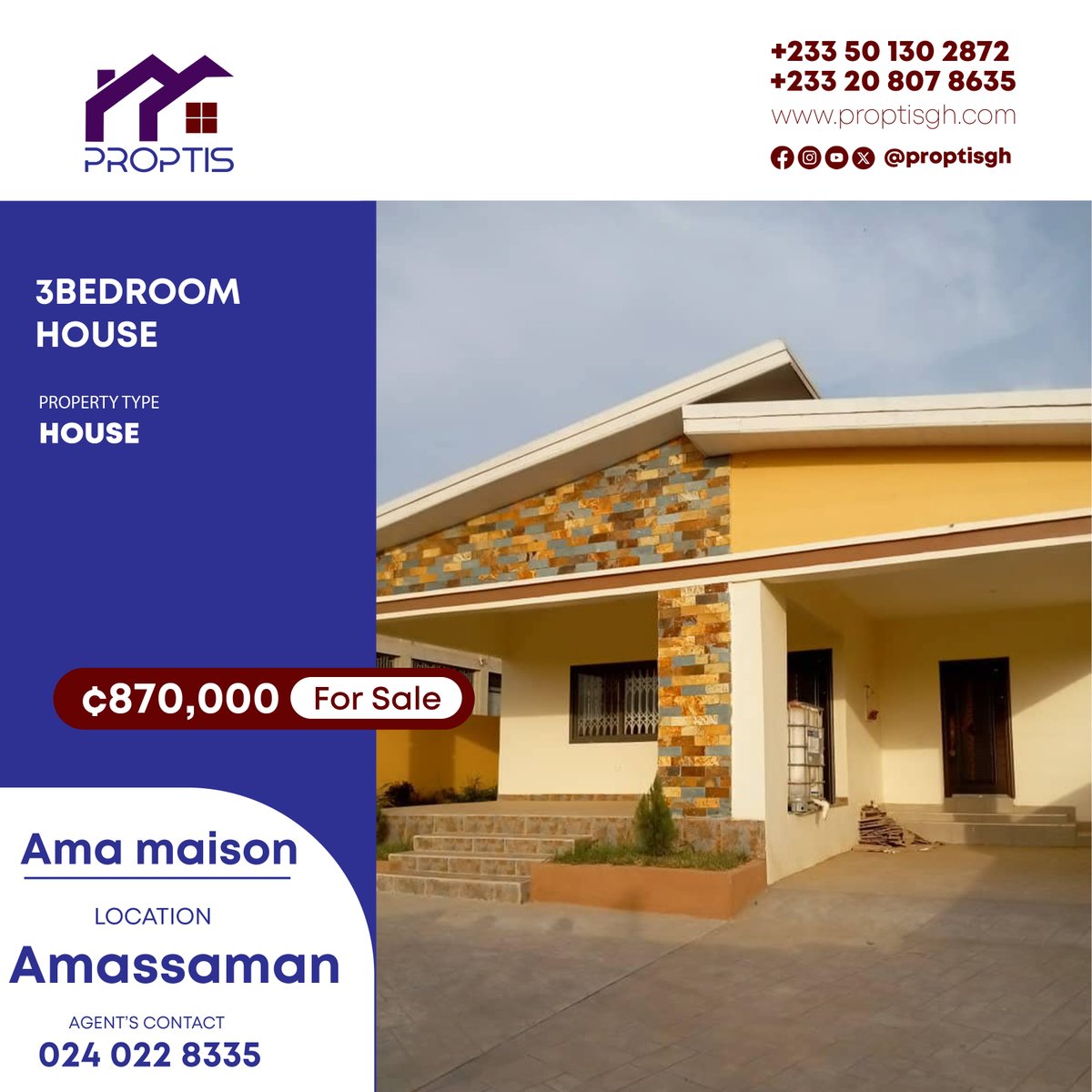 ProptisGh's tweet photo. NEW LISTING ALERT
3 Bedroom House For Sale
Location: Amassaman
Price: 870,000GHC
Contact our verified agent Ama on 0240228335 for more details
Connect with us and list your properties for FREE
#proptis #newlistings #freelistings #ghanaproperties #realestatewebsite https://t.co/rEazF34uwJ