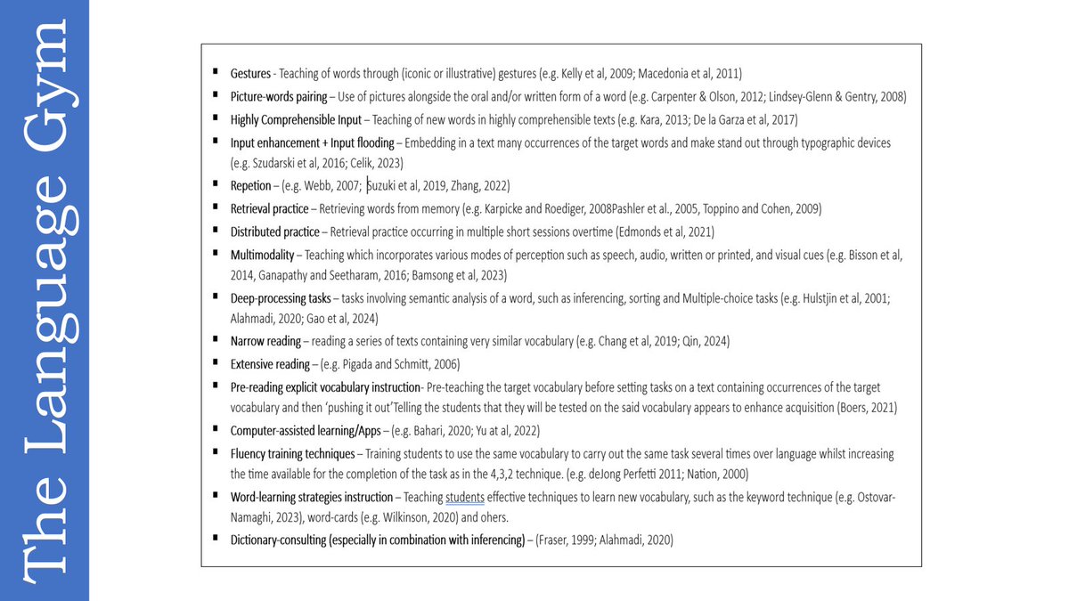 Instructional techniques that enhance vocabulary learning according to research