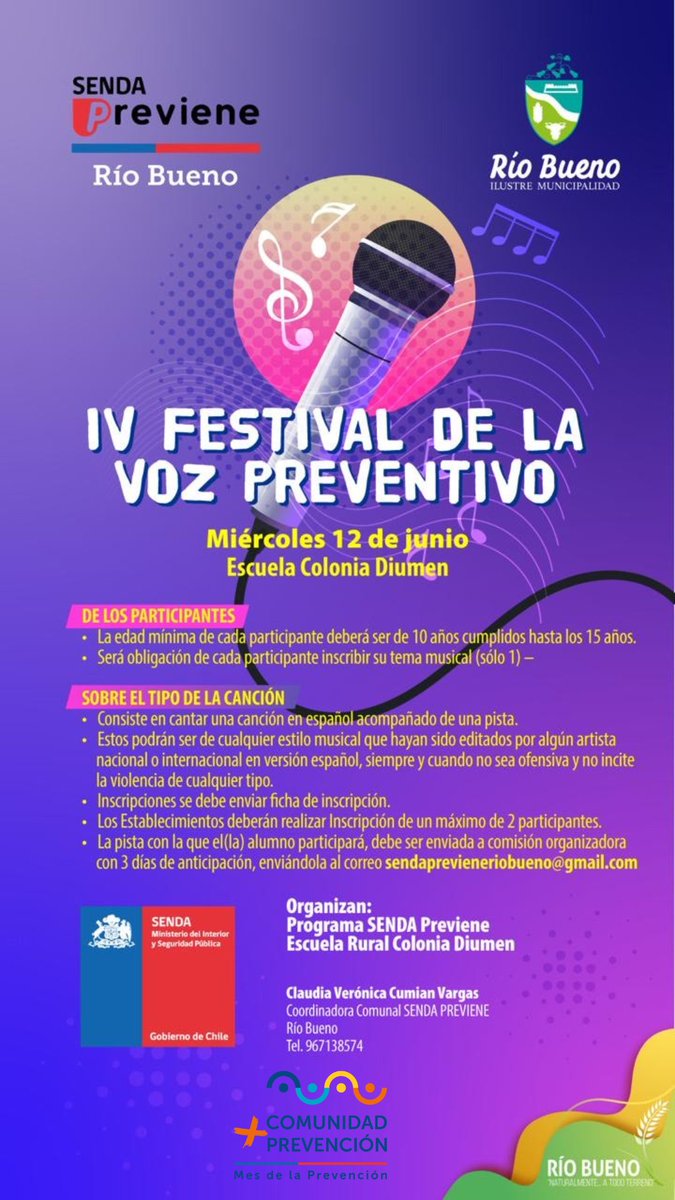 ¡No te lo pierdas! Mañana se celebra el IV Festival de la Voz Preventivo en Cayurruca!📷📷
En el marco del mes de Prevención y nuestra Iniciativa de movilización Comunitaria, te invitamos a ser parte de la IV versión del Festival de la Voz Preventivo