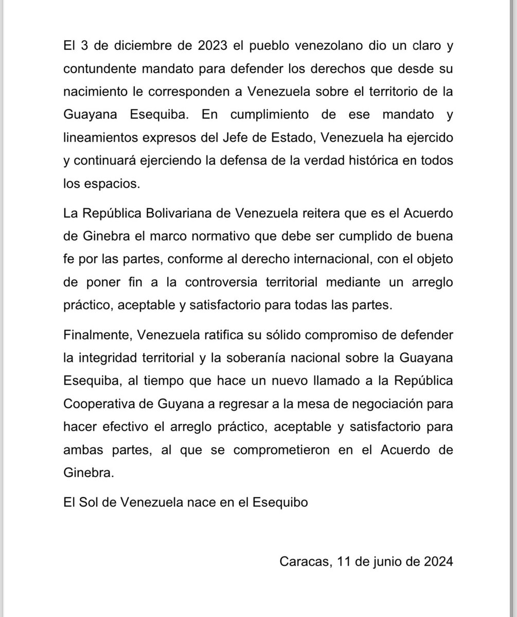 Venezuela reafirma ante la #CIJ sus derechos históricos sobre la Guayana Esequiba. El Acuerdo de Ginebra de 1966 es el único instrumento válido para dirimir, por la vía del diálogo, esta controversia territorial.

¡El Sol de Venezuela nace en el Esequibo! 🇻🇪