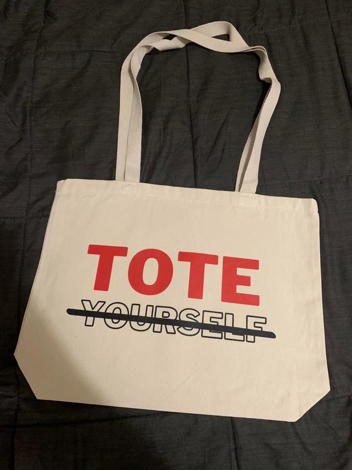 piimpc85's tweet photo. TOTE YOURSELF is more than just a bag its symbol of your strength and ambition. 

Design and hand pressed by me 🔥��
(Yea I ship) https://t.co/cnMrYF5HUI