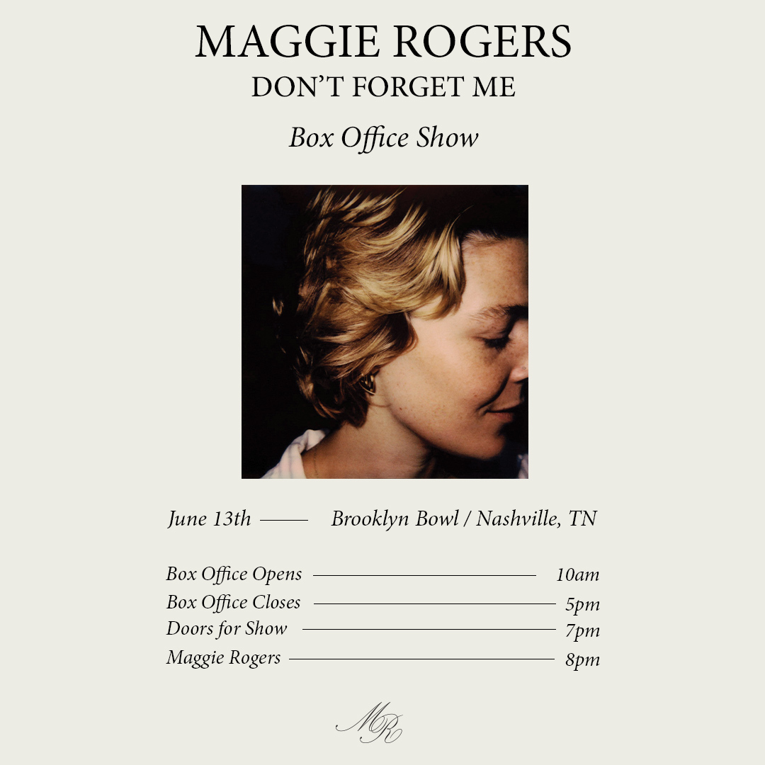Brooklyn Bowl Nashville (@bbowlnashville) on Twitter photo THIS THURSDAY <a href="/maggierogers/">Maggie Rogers</a> will perform an intimate show #BBNash, following her in-person box office sale for her Bowl show on JUN 13 and Bridgestone show on OCT 12!
Tix only available at the box office Thursday at 10AM. More info available here: bit.ly/4bWEkNV THIS THURSDAY <a href="/maggierogers/">Maggie Rogers</a> will perform an intimate show #BBNash, following her in-person box office sale for her Bowl show on JUN 13 and Bridgestone show on OCT 12!
Tix only available at the box office Thursday at 10AM. More info available here: bit.ly/4bWEkNV
