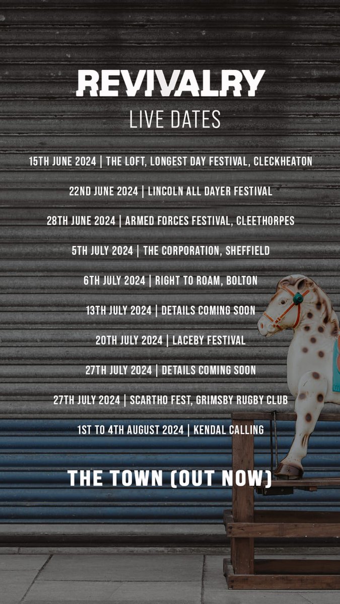revivalryband's tweet photo. Come see us play our debut Cosmic Glue single, The Town, in the next few weeks before we make history on the @KendalCalling main stage! 

5th July is supporting the awesome @staticlivesuk https://t.co/eWooUkxryk