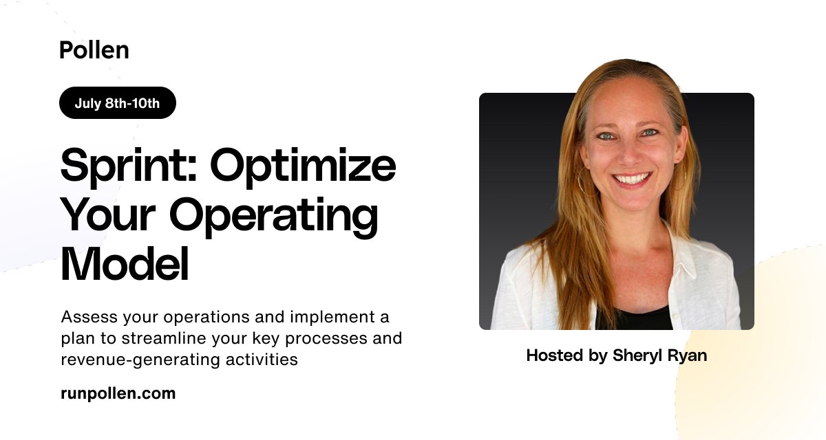 To spend less time on your businesses’ day-to-day admin, make sure you’ve set up processes and infrastructure.

We’ll be helping Pollen members do just that in our new Sprint with Sheryl Ryan: Optimize Your Operating Model: runpollen.com/sprint/optimiz…