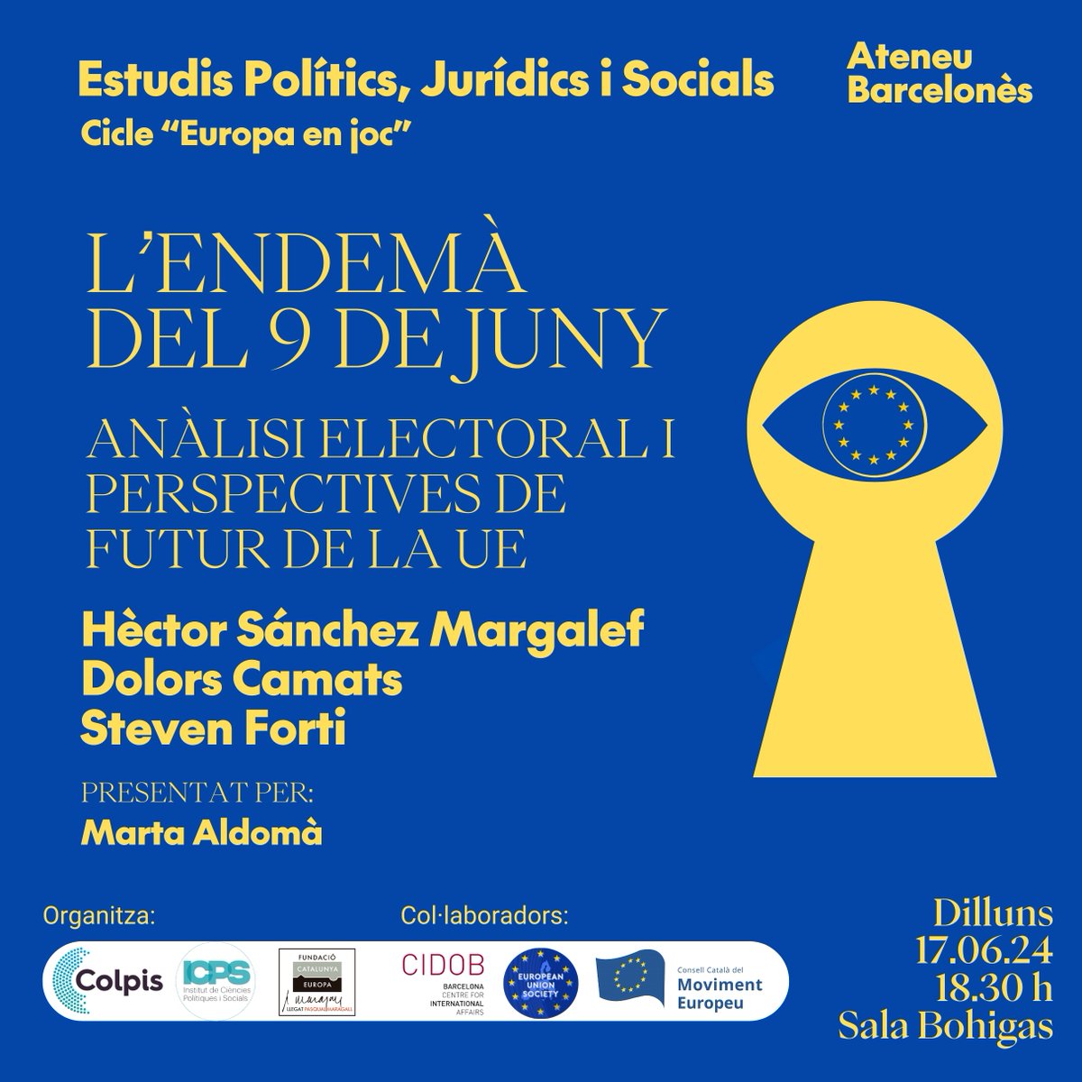 🇪🇺 Europa ha d'afrontar cinc anys d'incertesa per l'auge de l'extrema dreta al Parlament Europeu

🤔 Quin futur li espera a la Unió aquest proper mandat?

🗣️ En parlarem amb <a href="/sanchezmargalef/">Héctor Sánchez Margalef</a>, @dolorscamats i <a href="/StevenForti/">Steven Forti</a>, moderats per <a href="/MartaAldoma/">Marta Aldomà Boquet</a>   

🗓️ Dilluns 17, a les 18.30 h