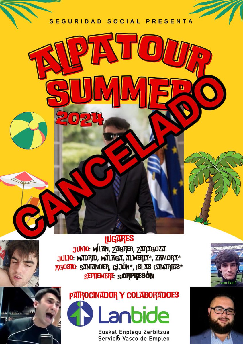 carlosprepucio's tweet photo. 🚨ÚLTIMA HORA || un giro dramático de los acontecimientos (va a tener que currar) hace cancelar a @alparera_ su Alpatour. La noticia se recibe con tristeza en los aledaños de las oficinas de la Seguridad Social y lamentamos esta trágica desdicha. Gracias por vuestro tiempo https://t.co/HZkhpT7SVO