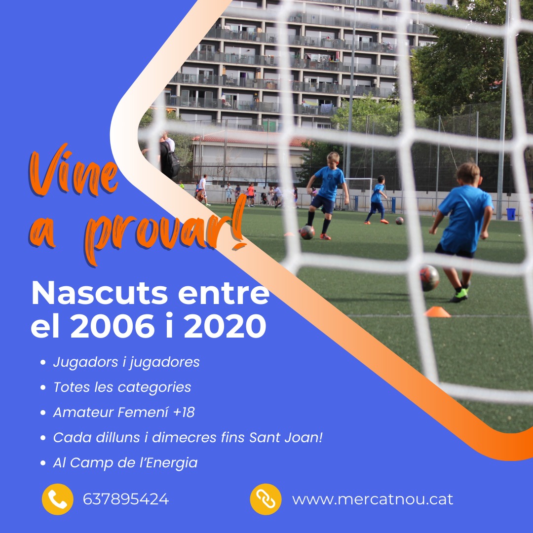 🧡 VINE A PROVAR!! 🧡
Portes Obertes a totes les categories! Truca i informa-te'n!
🧡💙🧡💙🧡
SOM-HI MERCAT NOU!!
🧡💙🧡💙🧡
#MésQueFutbol
#MercatNouMagòria
#MercatNou