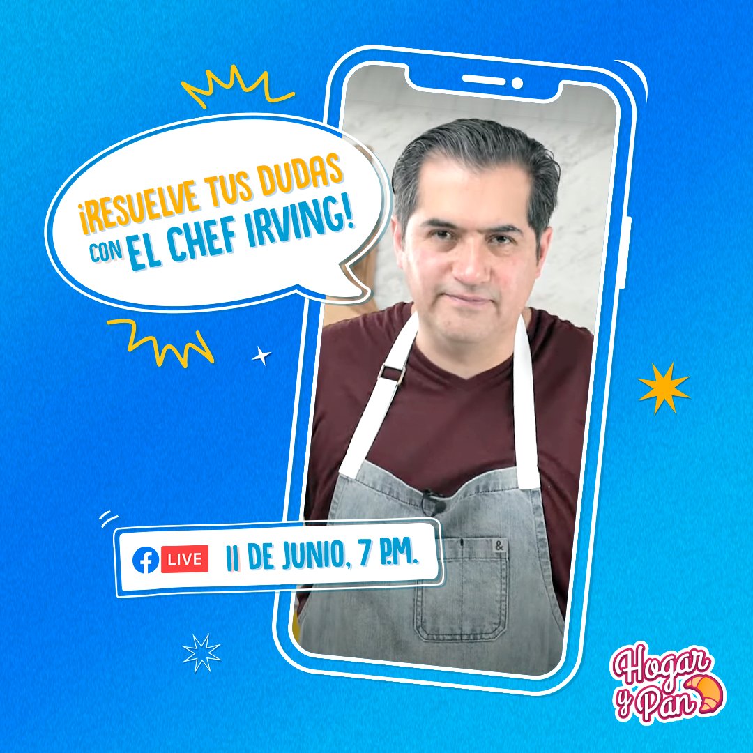 ¡Sorpresa! Nos vemos hoy a las 7 p.m. para que el chef <a href="/IrvingQuiroz/">Irving Quiroz</a> resuelva tus dudas. 🤩 

facebook.com/HogaryPan