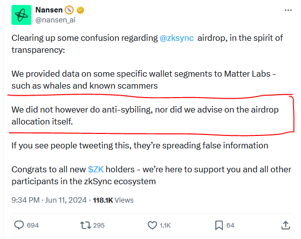 Gautamgg 🕵 (@gautamguptagg) on Twitter photo 😂I Think This is <a href="/gluk64/">ALEX | ZKsync ∎</a> Wife $ZK wallet, Folks !!
• He/She is not in the Mod/Team
• 3rd party rank: 3.6M
• 9 transactions in 3 months
• Very Less Txn On $Zk Chain - Check From Debank
And What, he/she Got 100K #ZkSync allocation
• Real users = 0
• Insider/Sybil wallet 😂I Think This is <a href="/gluk64/">ALEX | ZKsync ∎</a> Wife $ZK wallet, Folks !!
• He/She is not in the Mod/Team
• 3rd party rank: 3.6M
• 9 transactions in 3 months
• Very Less Txn On $Zk Chain - Check From Debank
And What, he/she Got 100K #ZkSync allocation
• Real users = 0
• Insider/Sybil wallet
