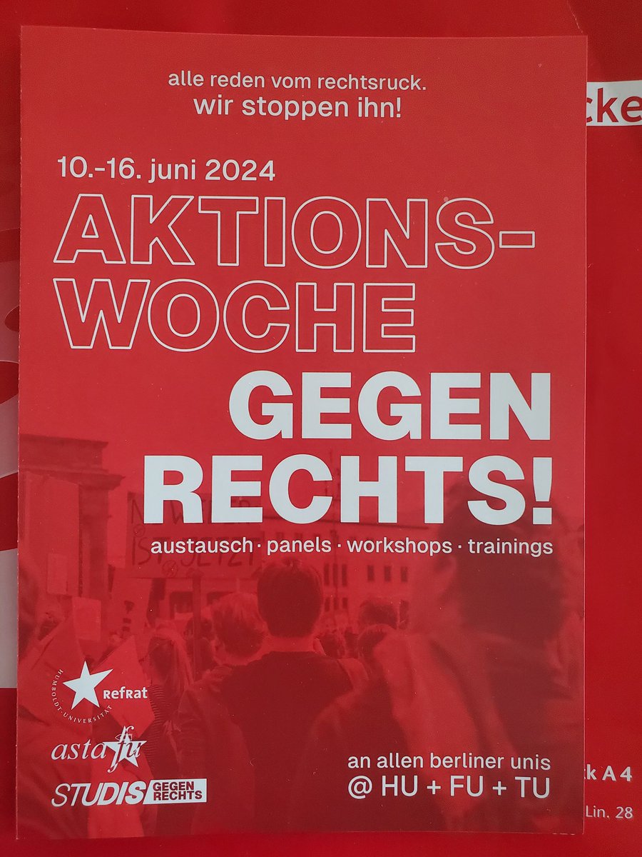 This week, many active Berlin students at FU, HU and TU organize  an "action week against the right" to oppose the current European swing to the right. I am happy to participate with two talks+Q&amp;A (today FU, tomorrow HU) on historical fascism and the contemporary far right