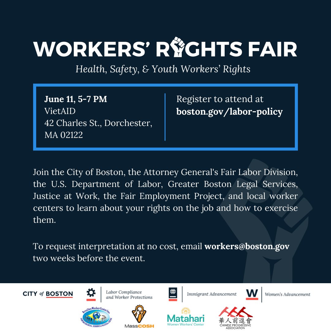 Learn more about how to advocate for your rights as a youth worker at the Worker's Rights Fair happening today at 5:00pm! Check it out, right after you secure your summer job at today's We Hire Event at YEO!