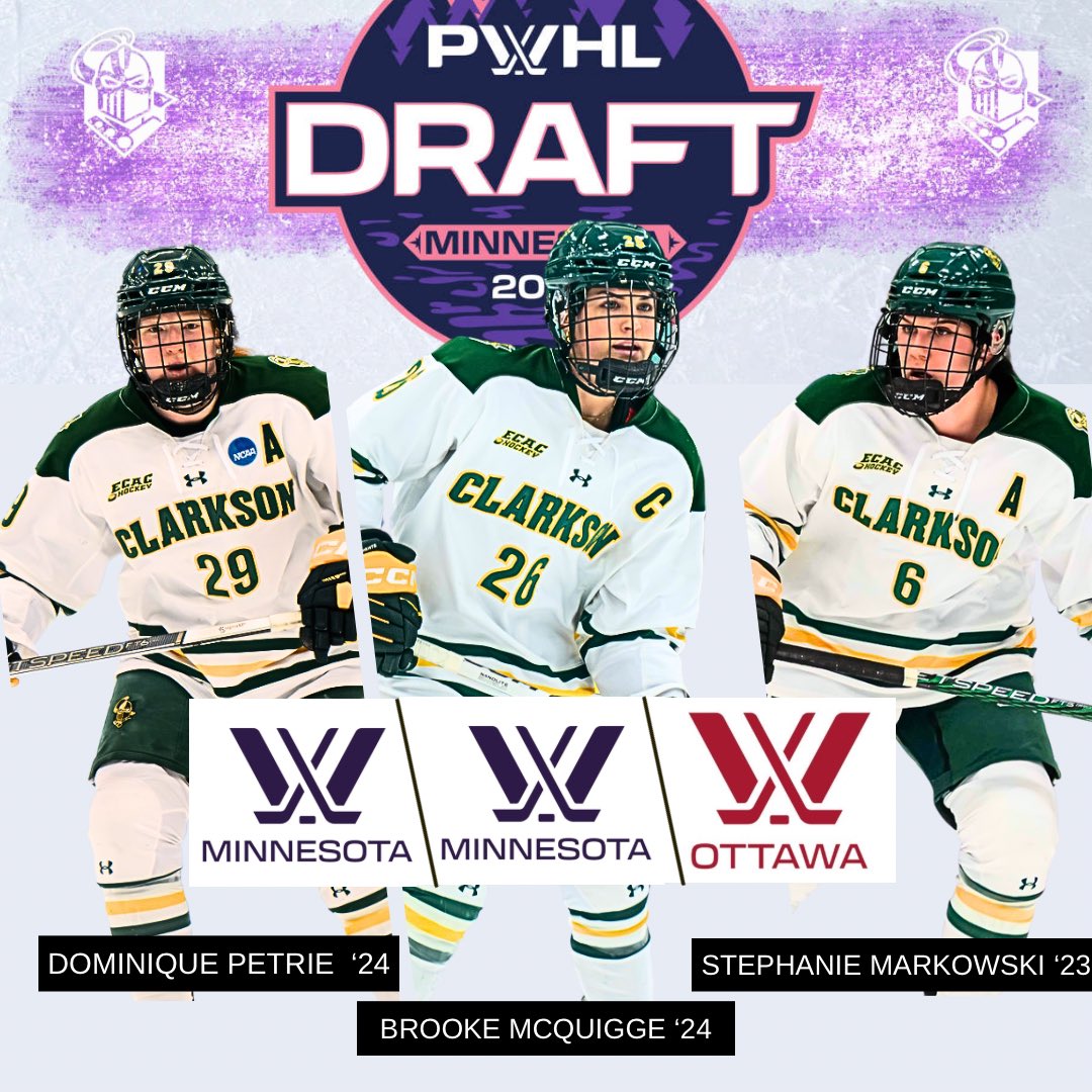 Big things ahead for these 3️⃣ Golden Knight Grads!

#Drafted #PWHLdraft #CGKfam #Knighthood #ClarksonBuilt