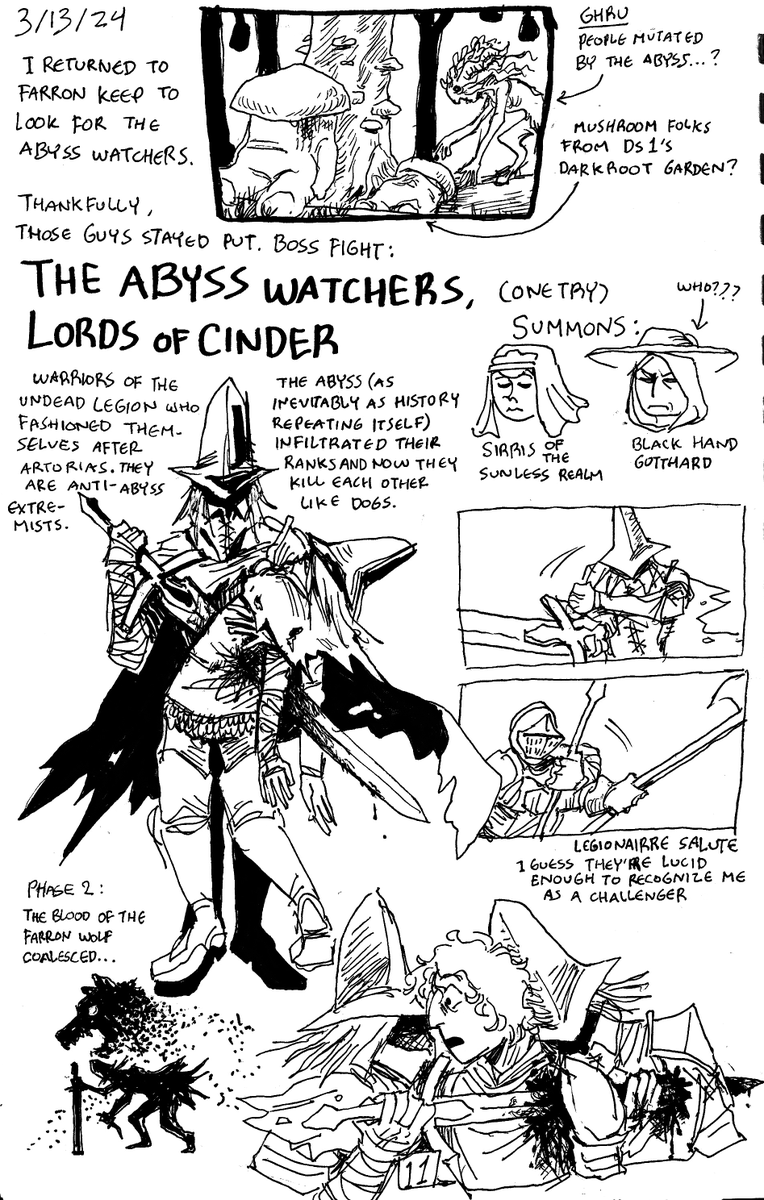 curlytsunamiART's tweet image. ASH SEEKS FIRE, my ds3 blind playthrough sketchbook-journal, is now available to download! 50+ pages of drawings, comics, gameplay notes, story interpretations, and in-game perspective of my ashen one, all for free‼️👇
curlytsunami.itch.io/ash-seeks-fire
#darksouls #darksouls3
