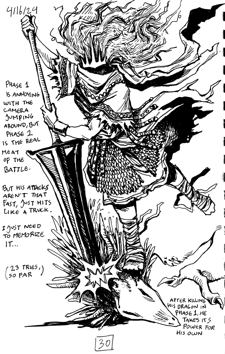 curlytsunamiART's tweet image. ASH SEEKS FIRE, my ds3 blind playthrough sketchbook-journal, is now available to download! 50+ pages of drawings, comics, gameplay notes, story interpretations, and in-game perspective of my ashen one, all for free‼️👇
curlytsunami.itch.io/ash-seeks-fire
#darksouls #darksouls3