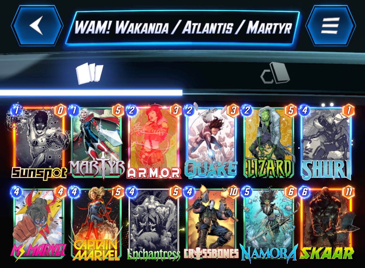 iAmNerdDynamite's tweet photo. I’m loving this new Martyr deck! So many opponents think I’m dumb for playing her and stay in games thinking she will help them. The only thing she helps my opponent with, is losing 😈.

Video:
https://t.co/FWc9oGjJND

Deck Guide: https://t.co/HvTUWHmof0

#MarvelSnap https://t.co/6mNwdq9hYR