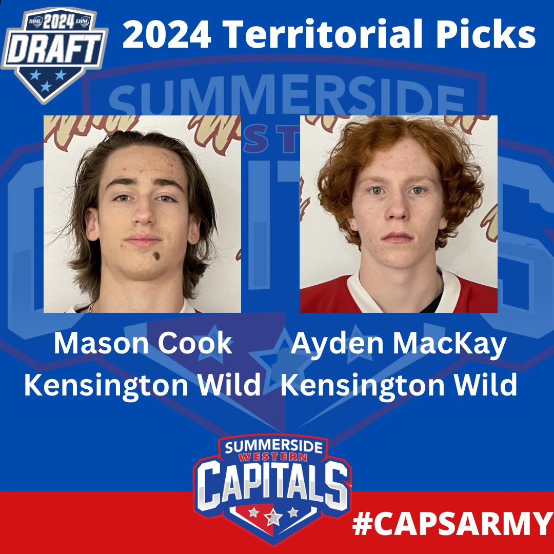 In advance of the MHL Draft this Saturday we are proud to announce our 2024 Territorial Draft Picks. Mason Cook and Ayden MacKay who played last season with the <a href="/KensingtonWild/">Kensington Wild Major U-18</a>. Welcome to #CapsArmy!  #MHLDraft2024