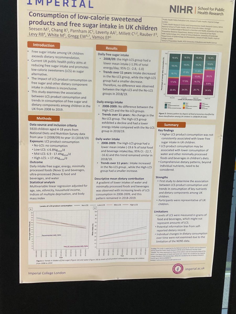 Great poster <a href="/WPHNA/">World Public Health Nutrition Association</a> conf showing #sweeteners consumption in U.K. 4-10 year olds not necessarily alongside ⬇️ free sugars intakes &amp; low cal soft drinks may even be displacing water 😱 <a href="/Eszti_Vamos/">Eszter Vamos</a> Our view is that we need a much more proactive stance against sweeteners in UK!