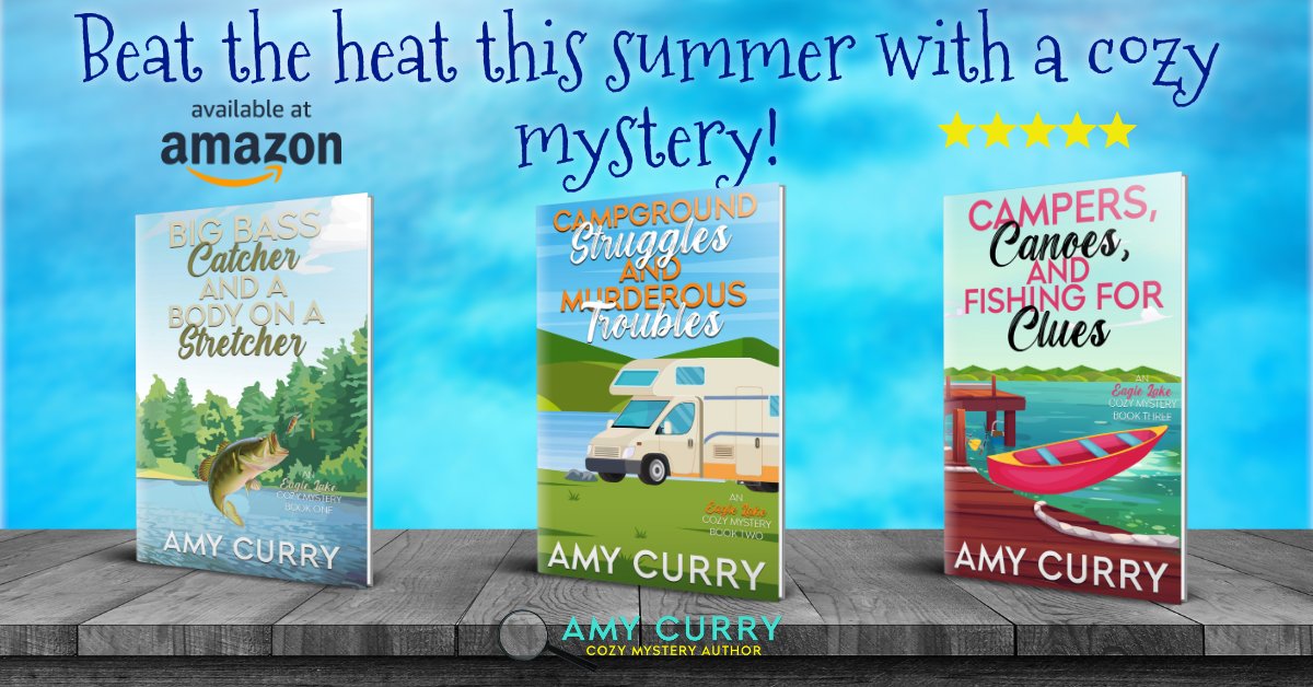 Need a fun #cozymystery series to read this summer? Grab this one and dive right in to the fun at Eagle Lake!
amazon.com/dp/B0BRNPCQJ8
#AuthorAmyCurry #EagleLakeSeries #Mystery #Summer #fishing #camping #clues #bass