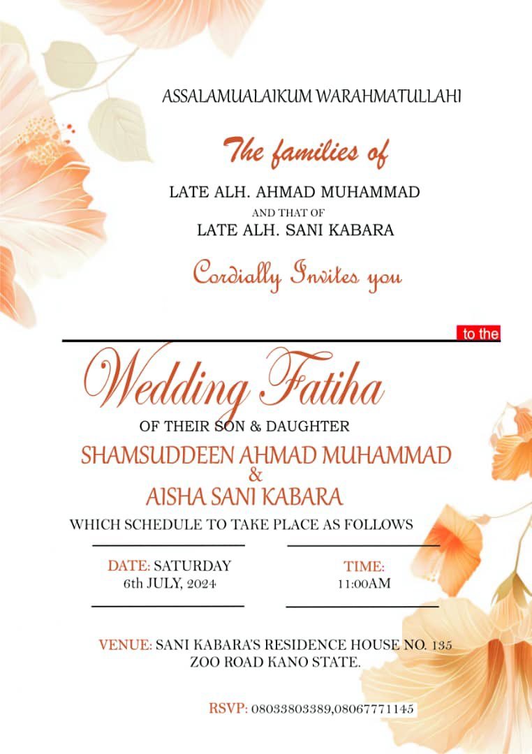 Ayeesharh's tweet photo. Assalamu alaikum wa rahmatullah. Please accept this as a formal invitation,If you’re unable to attend do keep us in your prayers. Thank you https://t.co/DNVt9XJPTQ