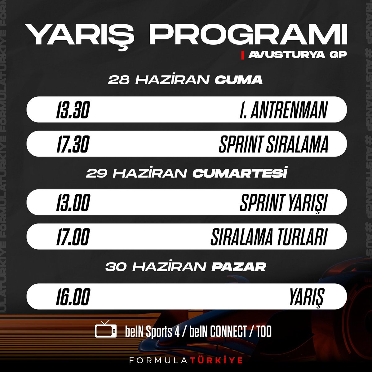 📆 Formula 1'de sıradaki durak Red Bull Ring! Avusturya GP yarış programı sizlerle.