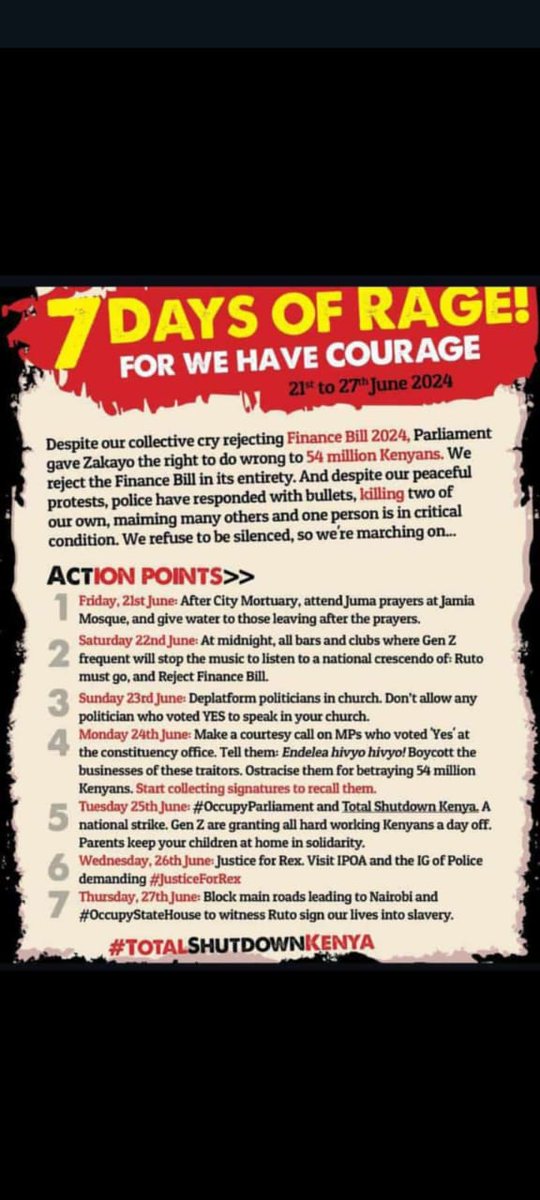 Larry_WeruTM's tweet photo. Tomorrow is the big day, Tomorrow is day 7, we say hello to destiny and Ruto, REMIND EVERYONE!!!!
Githurai The UN The ICC
#Rutofailedkenya
#RutoMustGo
#RutoisNotMyPresident
#DontSignIt
#rejectWILLIAMRUTO
#RejectFinanceBill2024
#FreedomIsComingTomorrow
#statehouse https://t.co/37YH0tJZcX