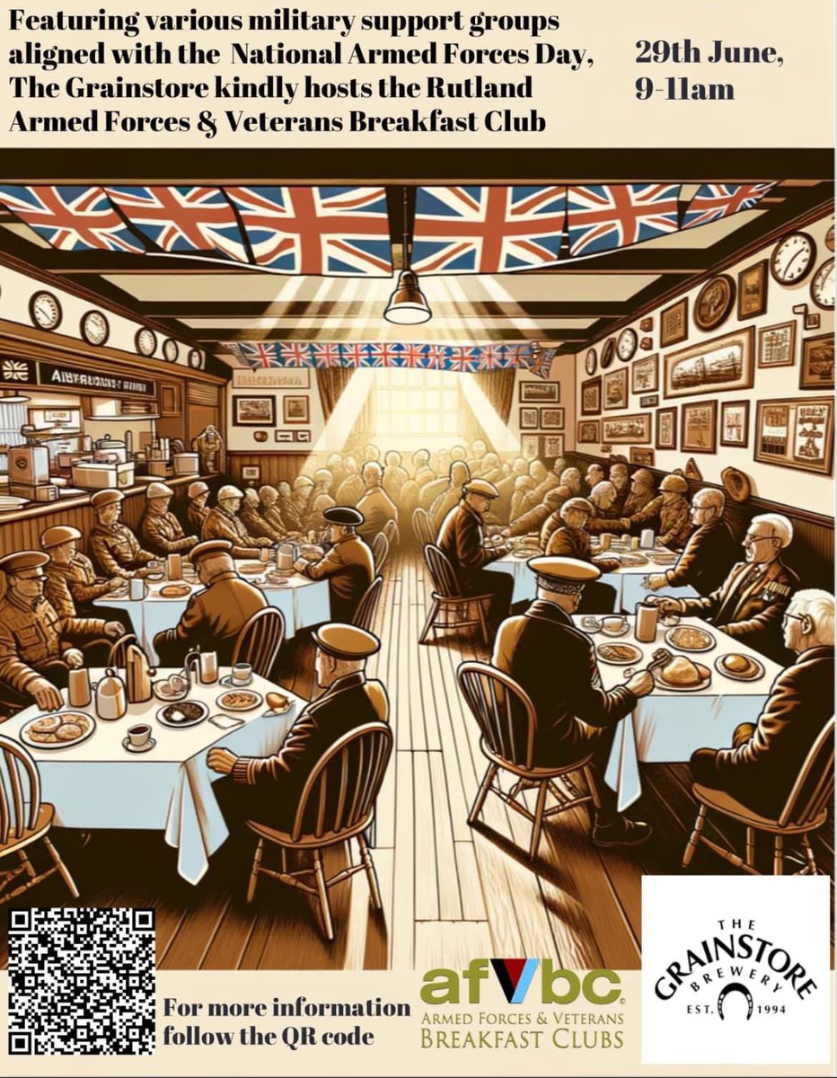On Saturday 29th June to celebrate Armed Forces Day, The Grainstore will be hosting Rutland Armed Forces Veteran’s breakfast morning. There will be a number of Military support networks raising awareness. All Armed Forces community and connected welcome. 
Please show your support