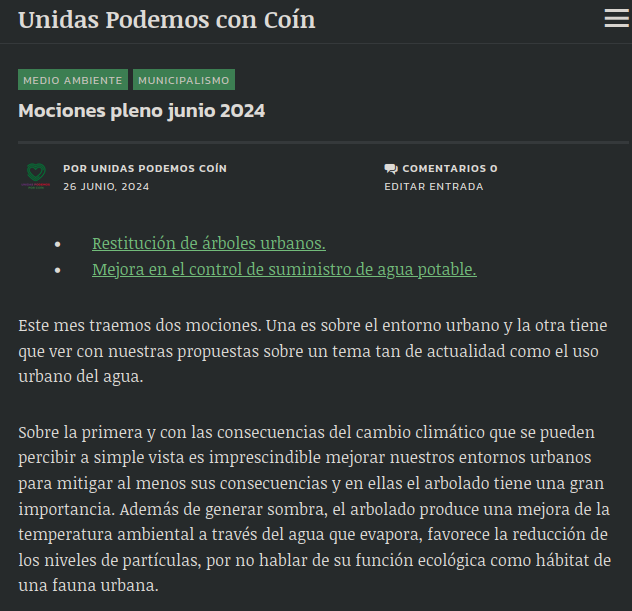 ConfluenciaCoin's tweet photo. 𝐌𝐨𝐜𝐢𝐨𝐧𝐞𝐬 𝐩𝐚𝐫𝐚 𝐞𝐥 𝐩𝐥𝐞𝐧𝐨 𝐝𝐞 𝐣𝐮𝐧𝐢𝐨 𝐝𝐞 𝟐𝟎𝟐𝟒
Este mes traemos dos mociones. Una es sobre el entorno urbano y la otra tiene que ver con nuestras propuestas sobre un tema tan de actualidad como el uso urbano del agua.
https://t.co/DYjQnCadEu https://t.co/CMfkHa3eCB