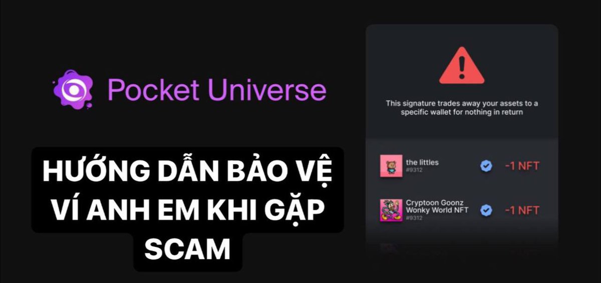 Lecter_XFinance's tweet photo. 🔥 HƯỚNG DẪN CÁCH CHỐNG HACK VÍ 100% KHI CLICK NHẦM WEB https://t.co/XV3nMiR0cr HOẶC DỰ ÁN SCAM NHÉ : 

✅ Nay không cày Airdrop nữa hướng dẫn anh em bảo mật tí cho ví Airdrop của mình cũng như túi tiền mình 

✅ Hiện nay Ads trên X chạy rất nhiều dự án https://t.co/KMQFN7Bqav , rồi X fake link check giả mạo 

Nay mình sẽ hướng dẫn anh em chống các dự án này nhé 90% thôi 🤣 nhưng khi cài gần như an tâm r 

Có thể có nhiều người biết rồi và nhiều người chưa biết nên ai cảm thấy không cần thôi

1️⃣. Truy cập : https://t.co/Iirze5bQ8w

2️⃣. Tải và cài exễtnsion nhé 

3️⃣. Mỗi lần Ký/Aprove nó sẽ thông báo trước để xác nhận 

✅ Đại loại nó sẽ xem cái kí ví đó scam hay nguy hiểm gì không rồi cảnh báo nếu ok anh em ấn chứ không liên quan gì tới ví anh em cả

✅ 2 cái chạy độc lập không liên quan tới ví của mình nhé 

✅ Dự án hỗ trợ 1 số chain thôi như ETH , BNB , OP , ….

🔥 Hơn nữa Pocket Universe đang bảo hiểm bảo trợ 50% giá trị Txh, mời 1 người dùng tham gia tăng thêm 10% để tăng độ uy tín của mình 

VD : Nếu approve một NFT or Token giá trị 100$ và bị Scam thì bạn sẽ nhận được bảo hiểm 50% với phí bằng 0

Pocket Universe : là một công cụ trình bảo hiểm các rủi ro liên quan  đến các ví Hack or Scam cũng như cảnh báo rủi ro khi Sign, Approve,.....

✅ Nói chugn qua bao vụ hay hay cả vụ Galxe bị hack thì anh em nên phòng tránh trước 

Cày Airdrop đã mệt rồi mà còn bảo vệ ví nữa đúng là kiếp Farmer 🥲🥲