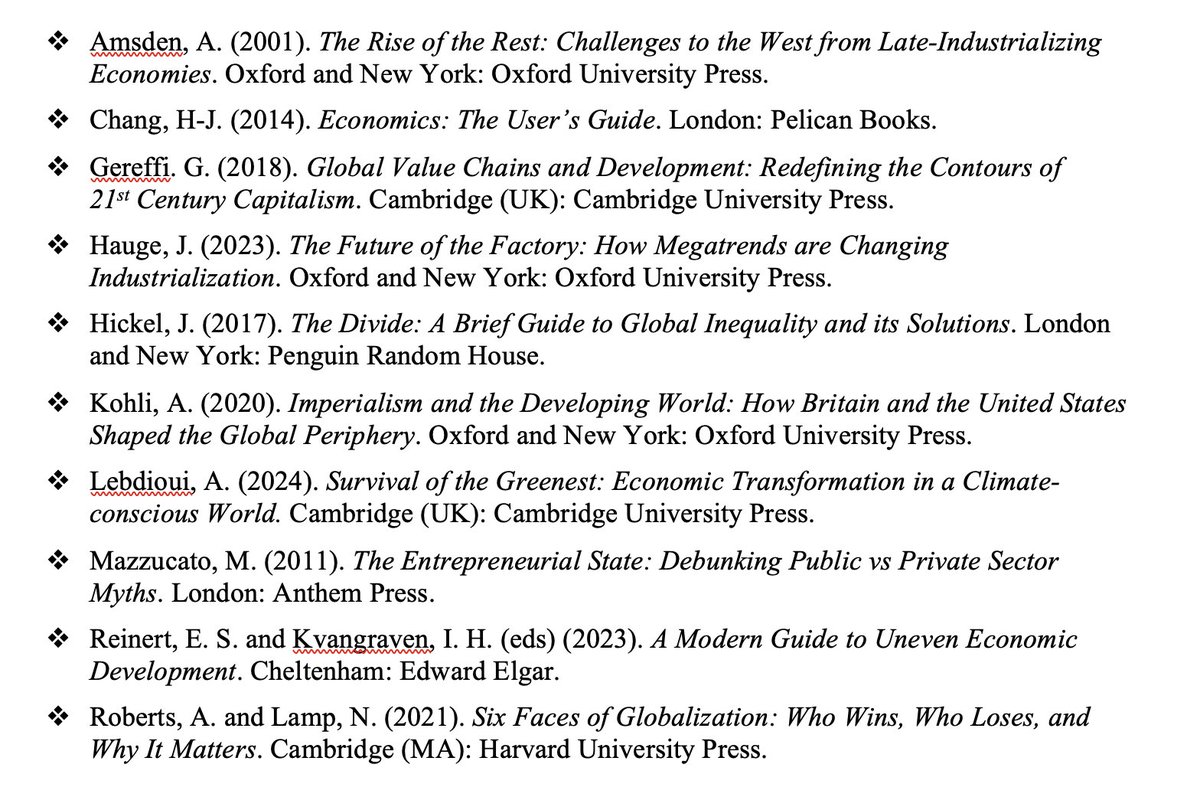 I've finalised next year's outline for my course, "Development Economics", which I teach at Cambridge.

Here are the 10 key books on the reading list.