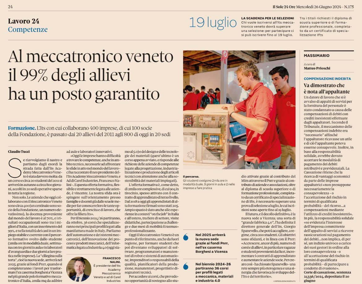 Su il <a href="/sole24ore/">IlSole24ORE</a> oggi #siparladinoi nel bell’articolo di Claudio Tucci.
