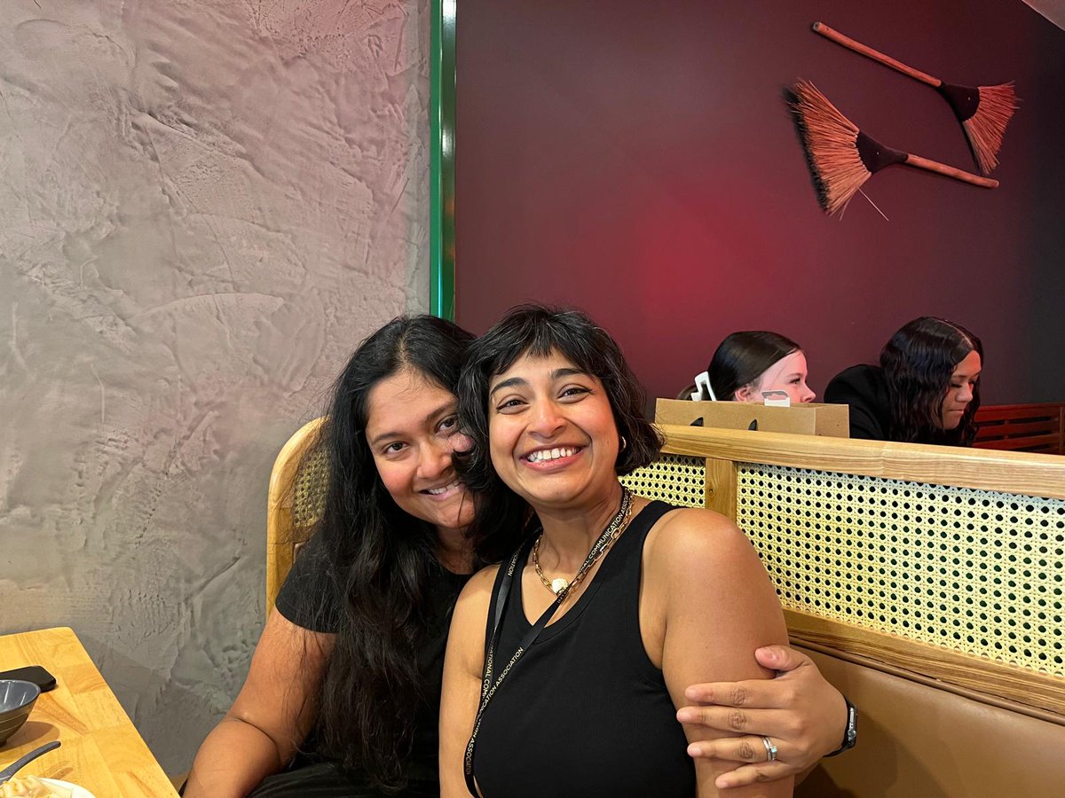 I met the brilliant and kind @ProfRanjanaDas in 2019 &amp; I asked her about her cool methodology. So grateful to be learning from her - we met for jhaal dumplings in #ica24 and chatted about digital vignettes, auto ethnographic work and participatory research.