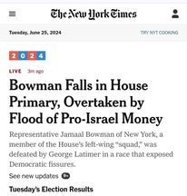 CUNY_Prof's tweet photo. So, to summarize the evening, NBC falsely reported that Bowman had WON the primary and the New York Times reported that Bowman had lost because the Jews control the world. Quite a night for our "mainstream" media. https://t.co/UxKP86FxUe