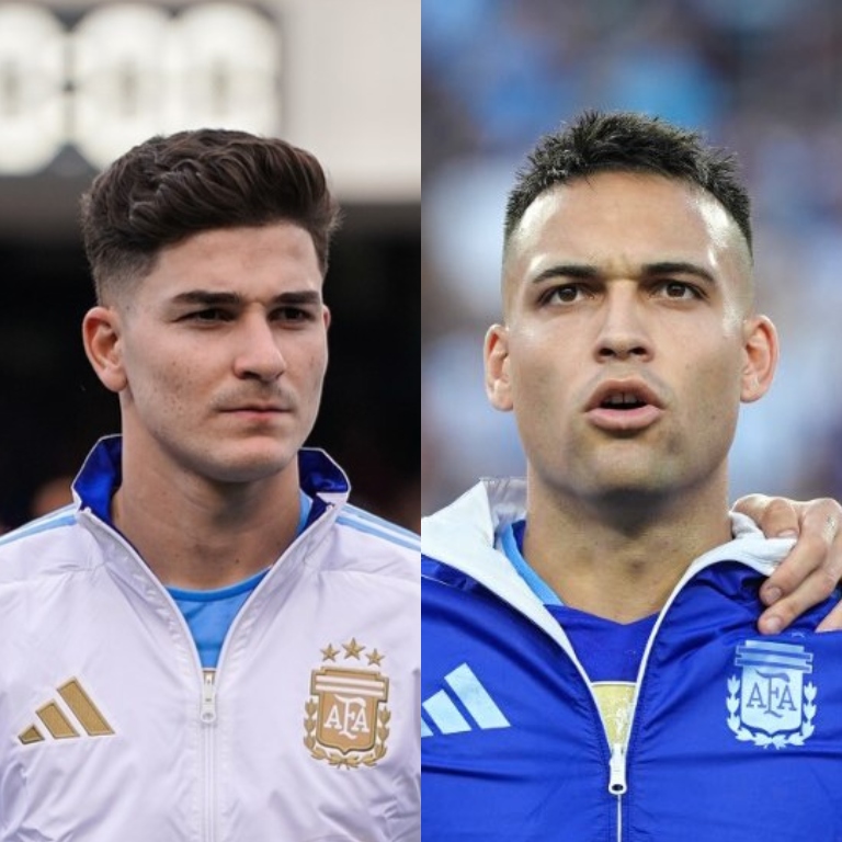 InvictosSomos's tweet photo. ¿Julián Álvarez no marca? Pues ingresa Lautaro Martínez y convierte. ¿Lautaro Martínez no está bien en un torneo? Pues Julián Álvarez lo releva y aparece en los momentos más importantes. Qué clase de delanteros tienen en la Selección Argentina. La Araña y El Toro. El Toro y La Araña. CLASE MUNDIAL.