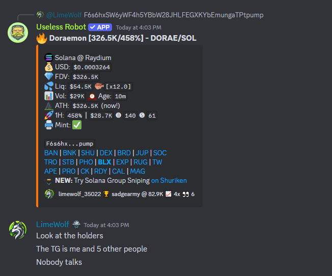 APT29_'s tweet photo. We're the only group that probably called $DORAE at low

1200x+ since it was called in our chat

Over a 20,000+ SOL ($2m+) in our group winnings

Multiple members reached 6 figure ports within hours https://t.co/Hyvyh0g33Q