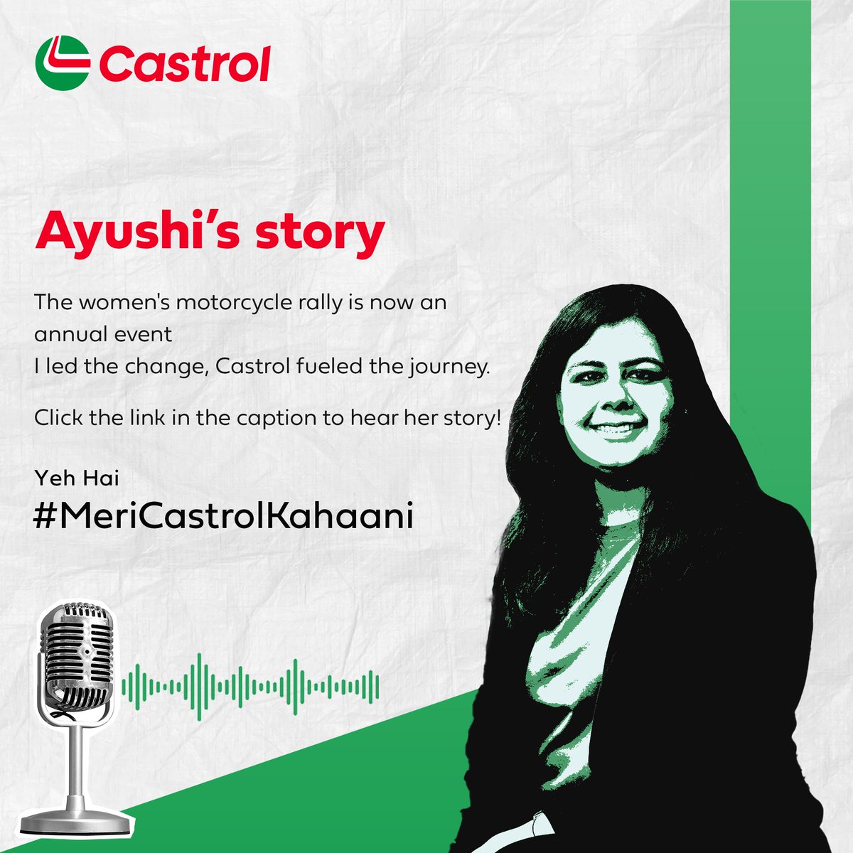 Ever dreamt of leading a revolution on two wheels Hear Ayushi s MeriCastrolKahaani, where she speaks about how she achieved that dream by spearheading Madhya Pradesh s first ever women s motorcycle rally, now a thriving annual event, with the support ... Ever dreamt of leading a revolution on two wheels Hear Ayushi s MeriCastrolKahaani, where she speaks about how she achiev...