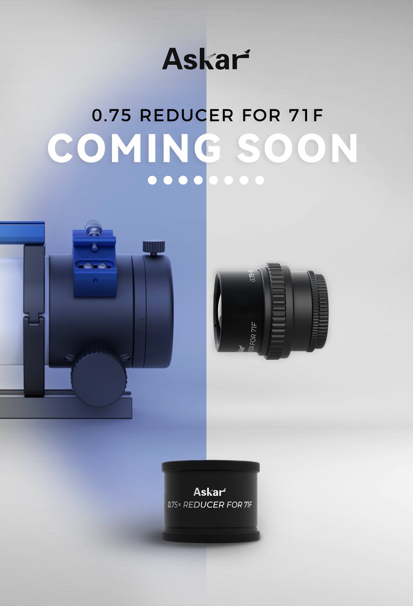 SharpstarOptics's tweet photo. Good News !!!
- The Askar 0.75 REDUCER FOR 71F is coming🎉
Mass production is expected to take place in the second half of this year. Follow our social media to get the latest news!
#askardaily #71f #askar
#astrophotography https://t.co/9VH9Bk5TUB