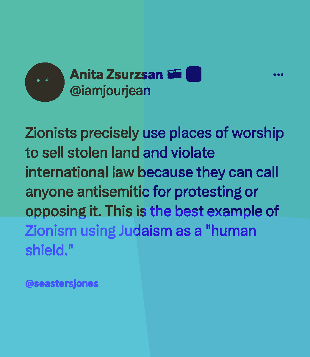 LynnSchore87067's tweet image. Zionists use Judaism as a human shield.
🧠 

#antiZionist
#humanshield
#StopGenocide
#DARVO
#Israel