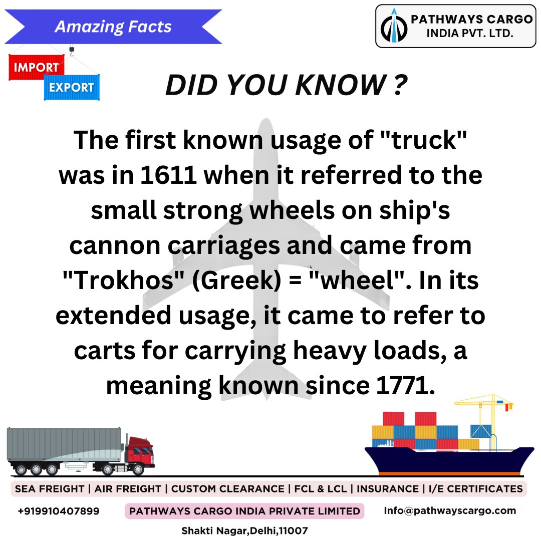 Pathways_Cargo's tweet photo. Exploring the Origins of the Word "Truck".
#Ports #ContainerFire #terminal #crane #innovationforall #Afghan #MadeForTrade #AirCargo #AirFreight #SupplyChain #Logistics #freighters #pathwayscargo https://t.co/8krGPsKgYO