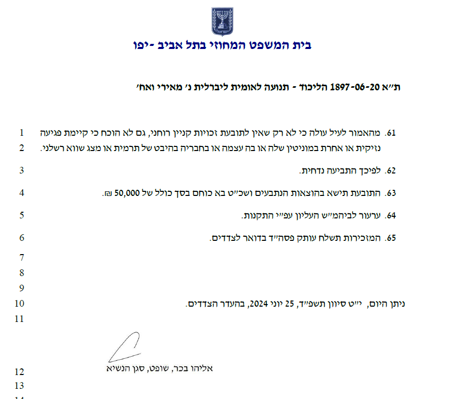 אתמול ניתן פסק דין בתביעה המופרכת של הליכוד נגד הליכודניקים החדשים כאילו לליכוד יש זכויות מתחום הקניין הרוחני בסמל ובשם המפלגה.
בית המשפט דחה את התביעה במלואה והשית על הליכוד הוצאות בסך 50,000 שקלים.
משרדנו <a href="/krnl_n_co/">קרניאל ושות׳ יועז, ברקת, יונש</a> ייצג את הנתבעים.
<a href="/YuvalYoaz/">Yuval Yoaz יובל יועז</a> <a href="/slim_delta/">Ilan Jonas אילן יונש</a> 

בהמשך אעלה ציוץ