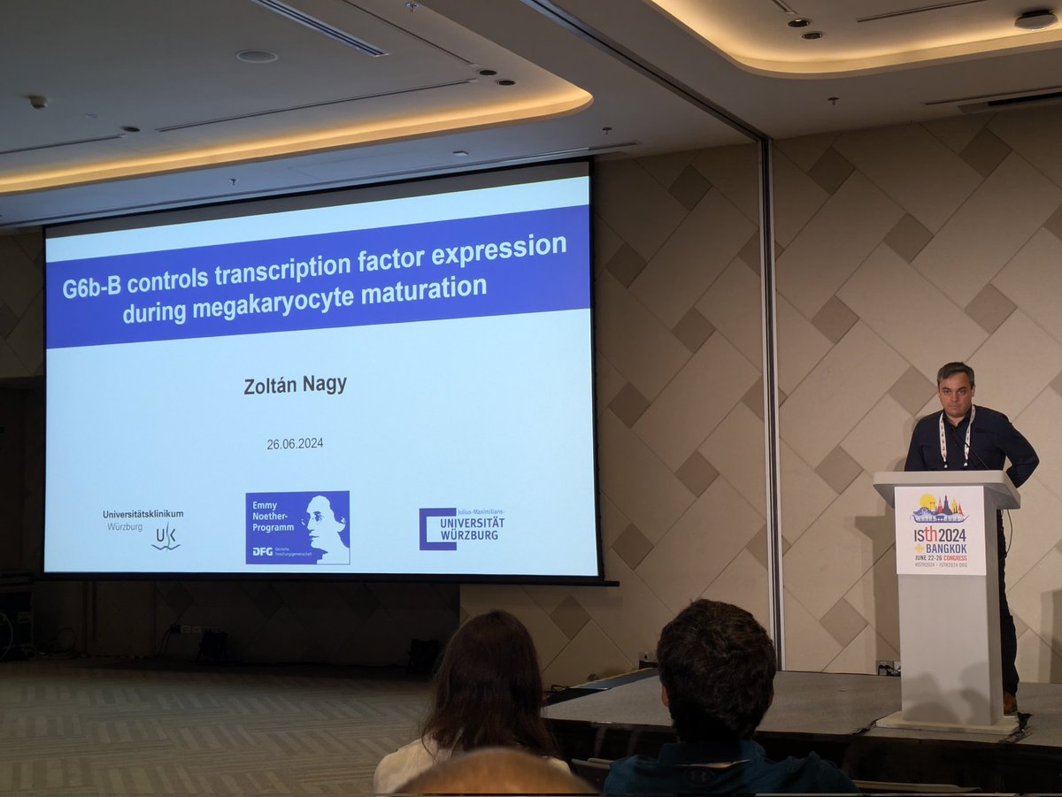 What a great talk of <a href="/ZoltanNagyPhd/">Zoltan Nagy</a> closing the #ISTH2024 "Inner working of platelets and megakaryocytes" session! 🚀🙂
@RVZ_Wuerzburg #Würzburgplateletgroup
