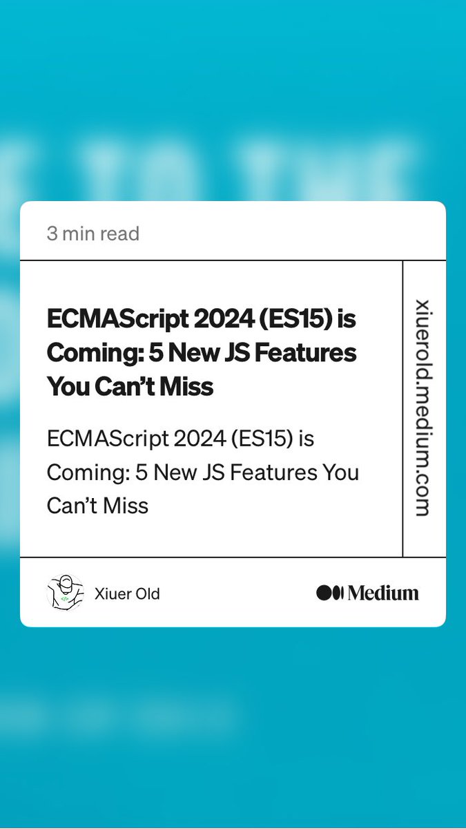 plainJavaScript's tweet image. “ECMAScript 2024 (ES15) is Coming: 5 New JS Features You Can’t Miss” by Xiuer Old
javascript.plainenglish.io/ecmascript-202…