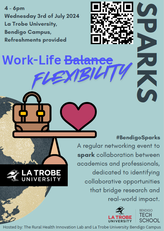 🗓️ 1 Week to Go! Register for July SPARKS! ‘Work-Life Balance Flexibility’ 🌟
Don’t miss out on building meaningful partnerships and networking.
📅 July 3rd
⏰ 4-6 PM
📍 Location: L3, ET Building, La Trobe Bendigo
Register: lnkd.in/gRrkSKir
#SPARKS #LaTrobeRHS <a href="/BendigoTS/">Bendigo Tech School</a>