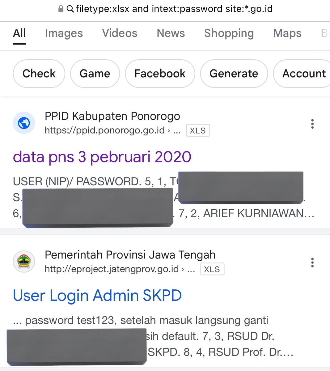 Ternyata mudah mencari data pribadi di Indonesia.

Googling dengan kata kunci

- filetype:xlsx >> cari dokumen excel
- intext: password >> cari dokumen yang memuat kata password
- site: *.go.id >> cari dari website pemerintah

Dari NIP ASN aja sudah ketahuan tanggal lahir 🥲