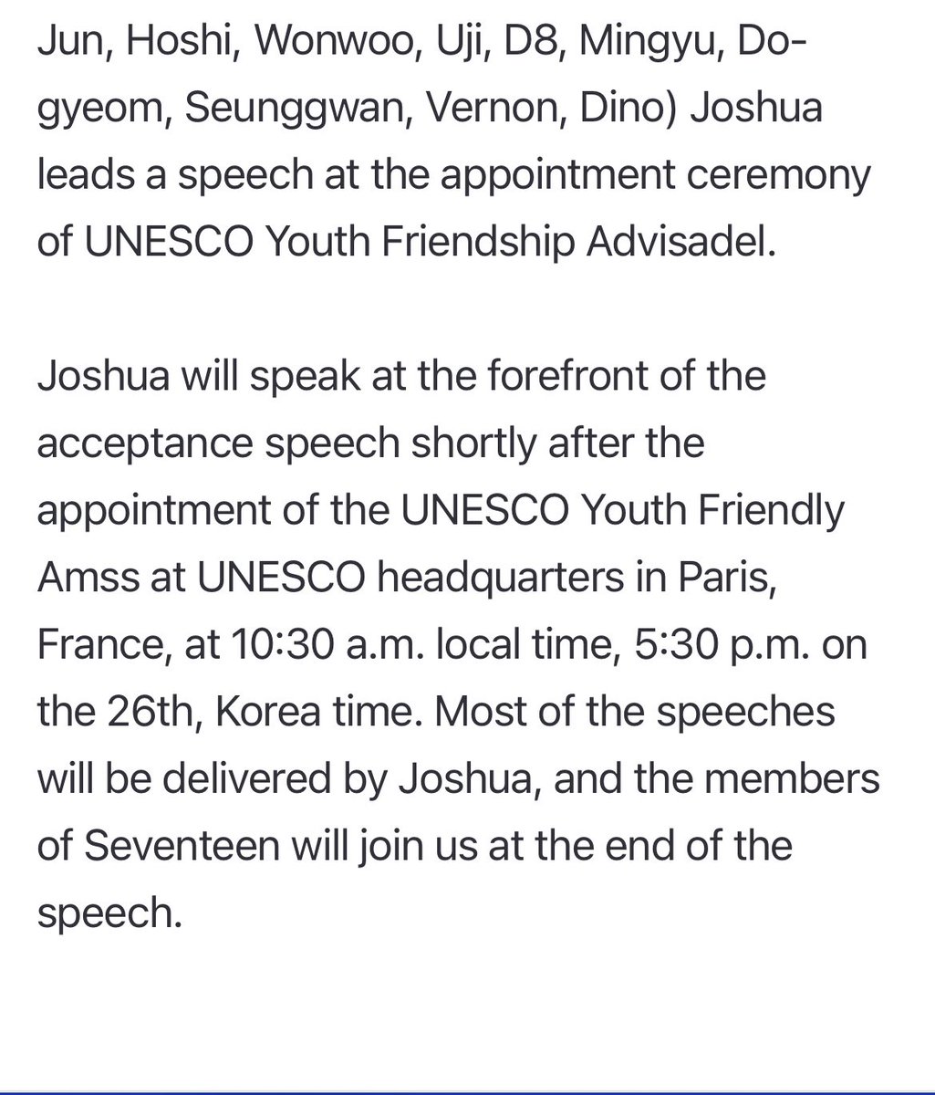 shujithinker's tweet photo. JOSHUA will be leading the speech for their UNESCO appointment ceremony later! The article also said most of the speeches will be delivered by him. 🥹

🔗 https://t.co/dwvv2r9pbY

 #조슈아 #JOSHUA https://t.co/dyQ73dg1Rc