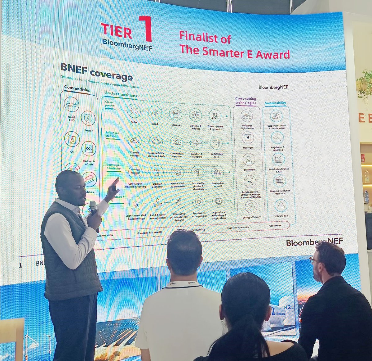 Hopewind123's tweet photo. 🌐 Join us in celebrating the convergence of thought leaders at our Hopewind booth during the Intersolar event! We were honoured to host Dr. Kristian Peter, the esteemed Director of ISC Konstanz and Mr. Nelson Nsitem, a renowned Energy Storage Analyst from BloombergNEF. https://t.co/3Supg1czx7