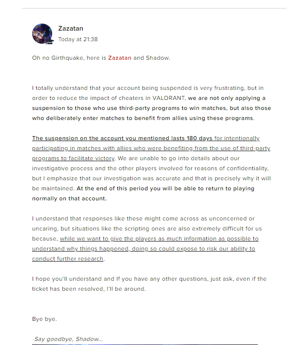 useless ass support system restating what i alr know <a href="/vfxslydes/">Slydes</a> was also false banned cause he was climbing too fast and while he had proof to show them he wasn't cheating, they just dodged his ticket