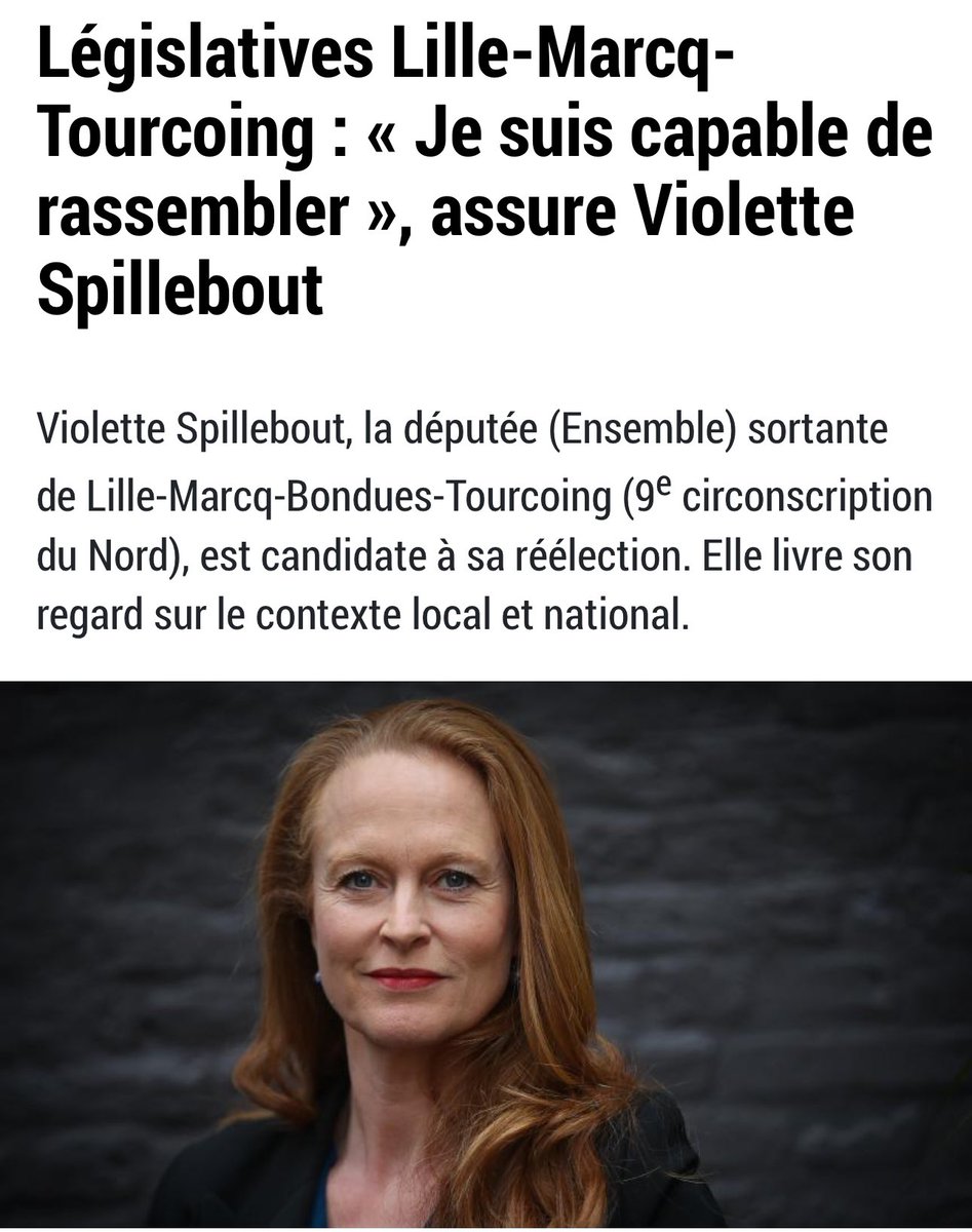 VSpillebout's tweet photo. #VoixDuNord : « 𝗝𝗲 𝘀𝘂𝗶𝘀 𝗰𝗮𝗽𝗮𝗯𝗹𝗲 𝗱𝗲 𝗿𝗮𝘀𝘀𝗲𝗺𝗯𝗹𝗲𝗿 » Alors, la députée sortante appelle à « voter utile » dès le premier tour. #Circo5909 https://t.co/RT8YbXK5hm https://t.co/U4om9sG9XG