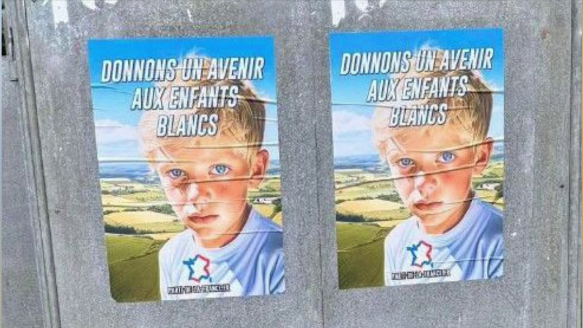 BFMTV's tweet photo. Une plainte déposée contre une affiche appelant à donner "un avenir aux enfants blancs" https://t.co/y7GeSMMCnY https://t.co/C9zvi5G3Gm