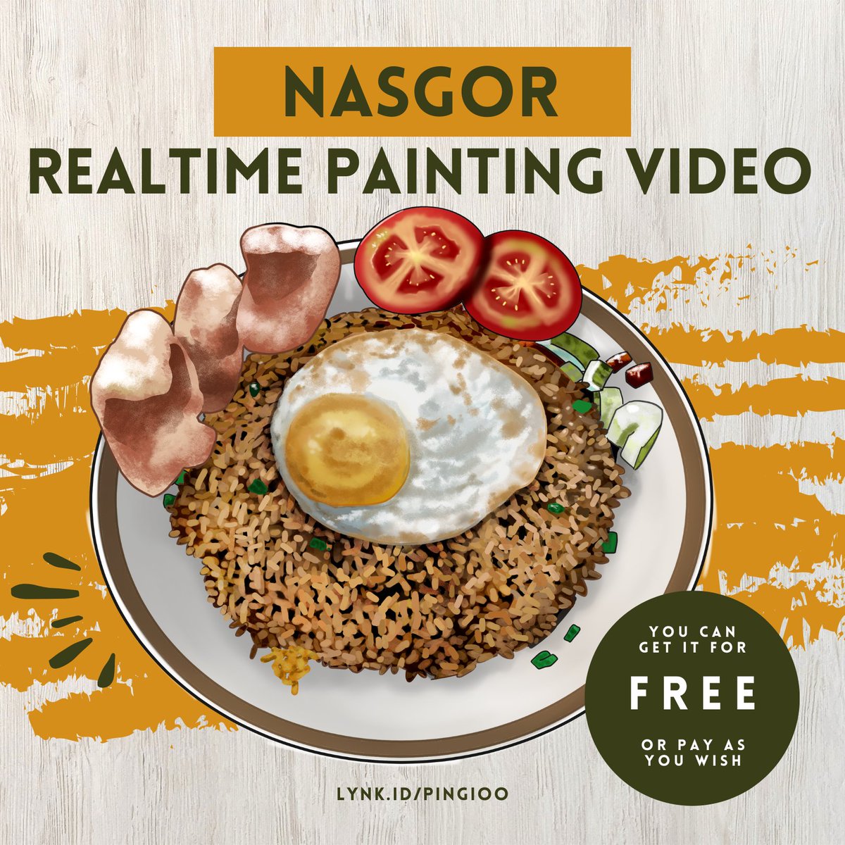 Heyyow semua!
Aku mau share video painting process nasi goreng nih hehe
Monggo yang mau liat video cara aku gambar makanan
Siapa tau bisa membantu kalian yang lagi belajar
Ini linknya ya:
lynk.id/pingioo/Xb3D1wk
Have a nice day!